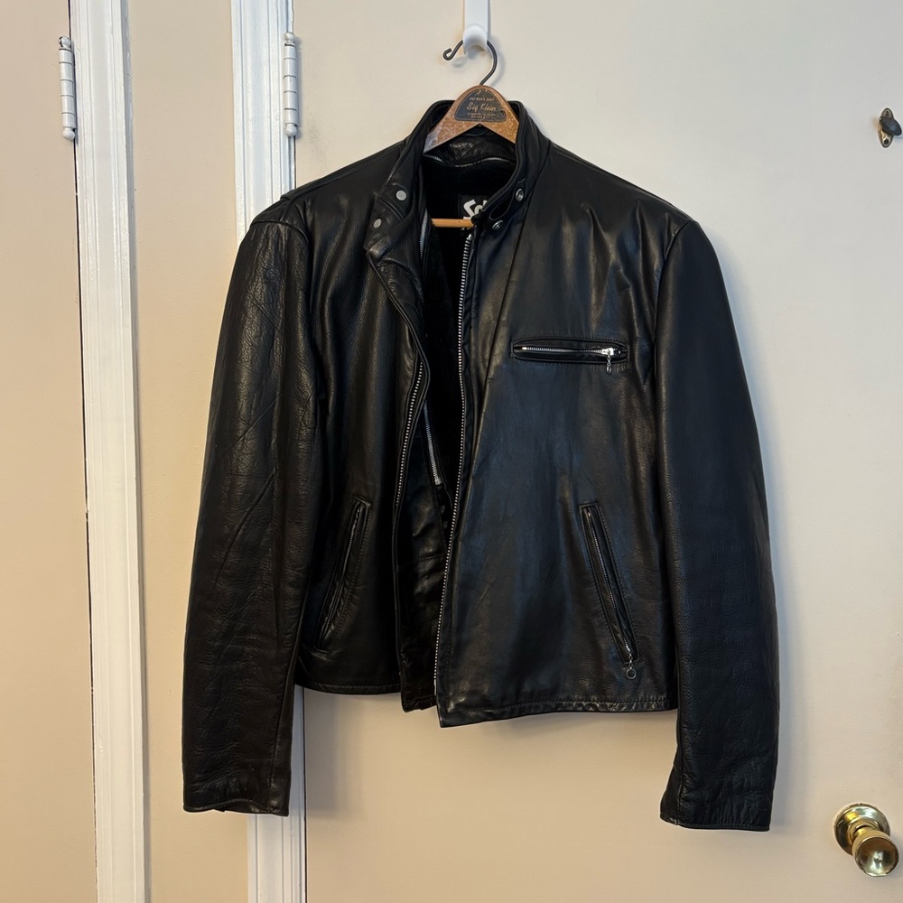 Schott NYC Men's Black Leather Biker motorcycle Jacket